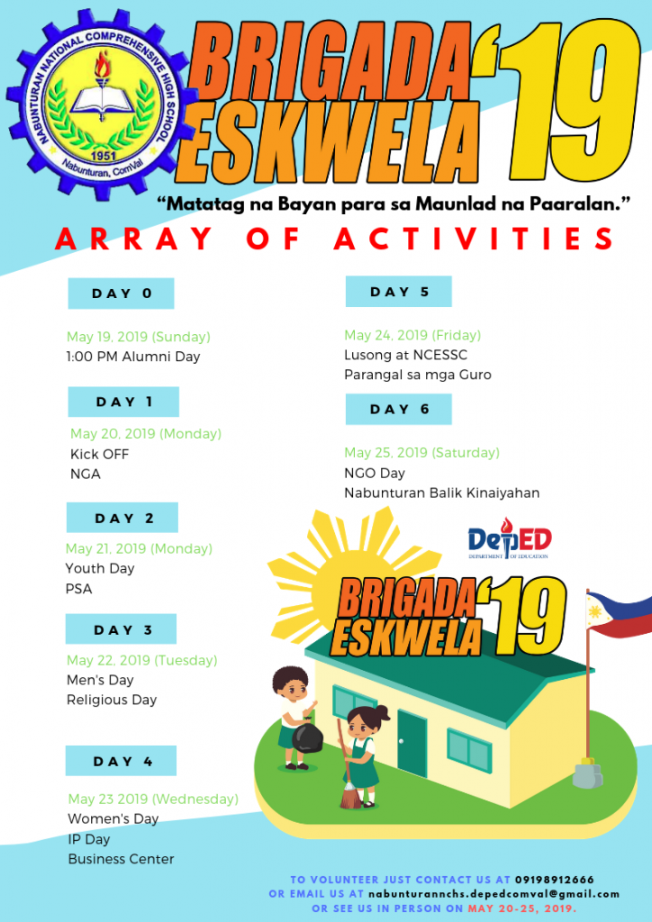 Brigada Eskwela 2019 Array of Activities – Nabunturan National ...